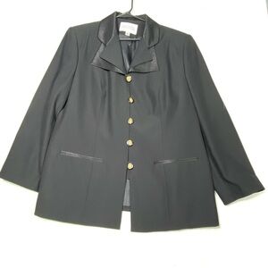 VTG Executive Collection Black Blazer Women's 18W Gold Tone Button Satin Collar